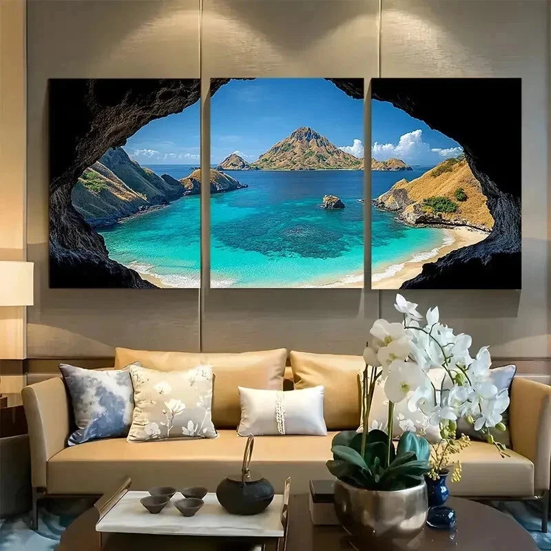 3pcs Komodo National Park Travel Wall Art Set Canvas Framed 50x70cm - High Quality Print 100% Australian Made Wall Canvas Ready to Hang - Bella Home Decor
