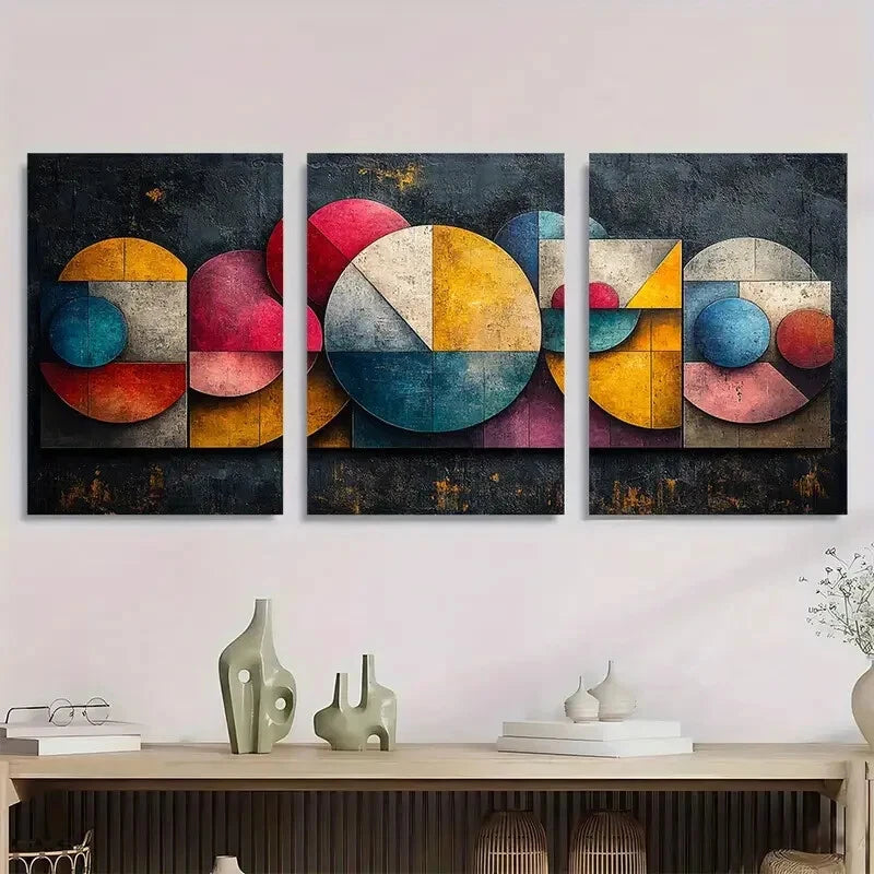3pcs Abstract Geometric Painting Metal Print Ready to Hang Art - Bella Home Decor