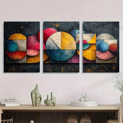 3pcs Abstract Geometric Painting Metal Print Ready to Hang Art - Bella Home Decor