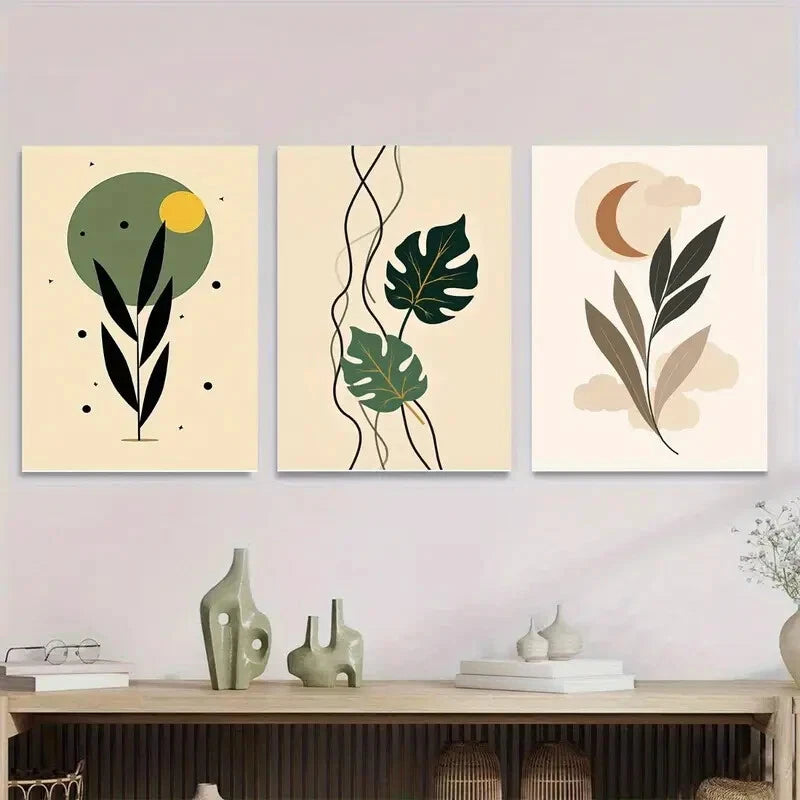 3pcs Modern Abstract Leaf Nature Botanical Wall Art Set Canvas Framed 40x60cm - High Quality Print 100% Australian Made Wall Canvas Ready to Hang