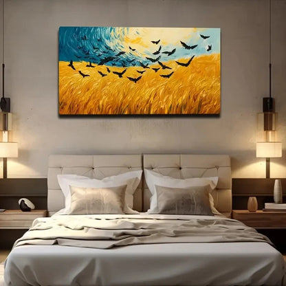 Birds Over Wheat Field Modern Wall Art Canvas Office Home Room Framed 120x60cm