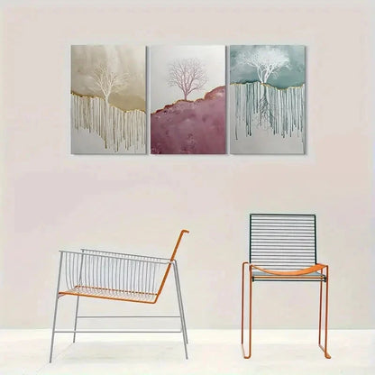 3pcs Abstract Tree Purple Blue Themed Metal Print Ready Hang to Art - Bella Home Decor