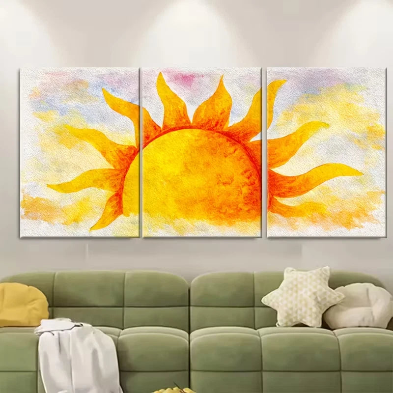 3pcs Watercolor Sun, Bright Sun Metal Print Ready to Hang Art