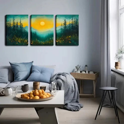 3pcs Triptych Sun Emitting a Bright Perfect Wall Art Canvas Unframed - High Quality Print 100% Australian Made Wall Canvas