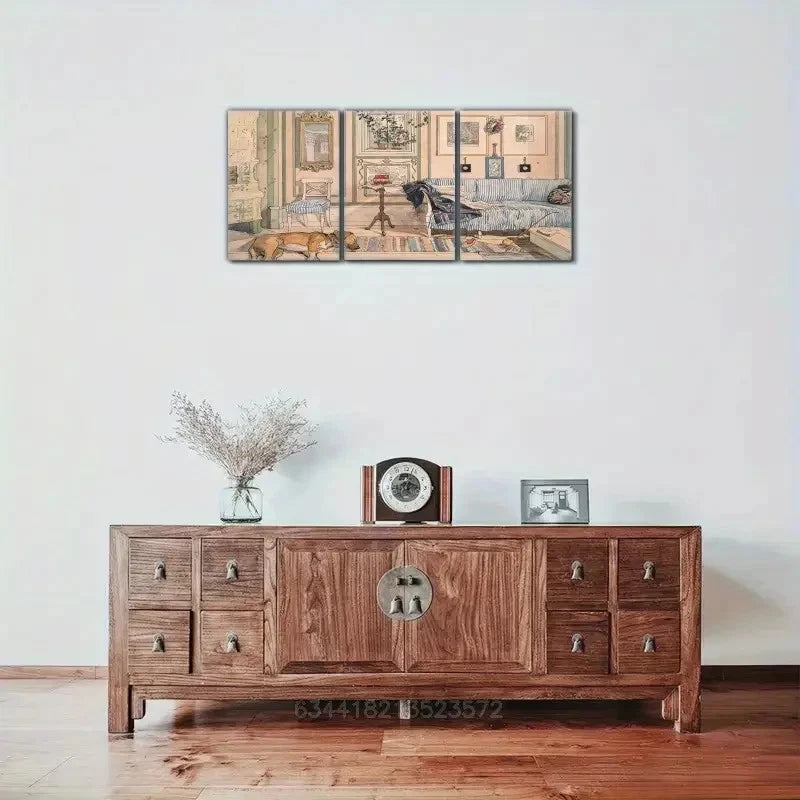 3pcs Bohemian Decor Prints Neutral Toned Metal Print Ready to Hang Art - Bella Home Decor