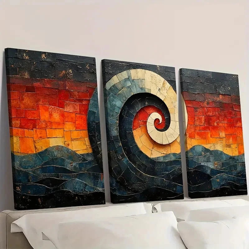 3pcs Abstract Spiral Wave Collage Art ew     Wall Art Set Canvas Framed 50x70cm - High Quality Print 100% Australian Made Wall Canvas Ready to Hang - Bella Home Decor