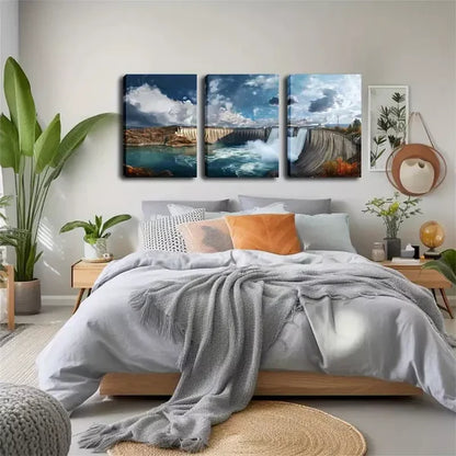 3pcs Large Dam Water Release, Attractive Wall Art Set Canvas Framed 60x90cm - High Quality Print 100% Australian Made Wall Canvas Ready to Hang - Bella Home Decor
