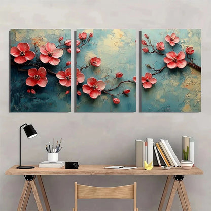 3pcs Abstract Floral Garden Blossoms Metal Print Ready to Hang Art - Bella Home Decor