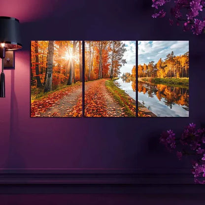 3pcs Roadway In Autumn Wall Art Canvas Unframed - High Quality Print 100% Australian Made Wall Canvas