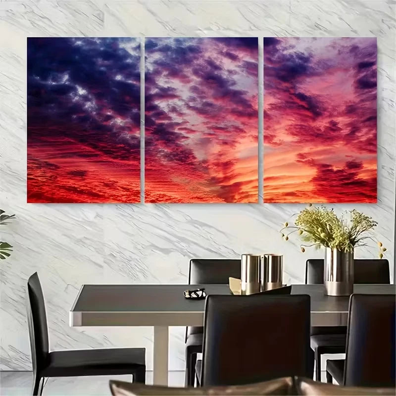 3pcs Colorful Sunset Sky Landscapes Metal Print Ready to Hang Art - Bella Home Decor