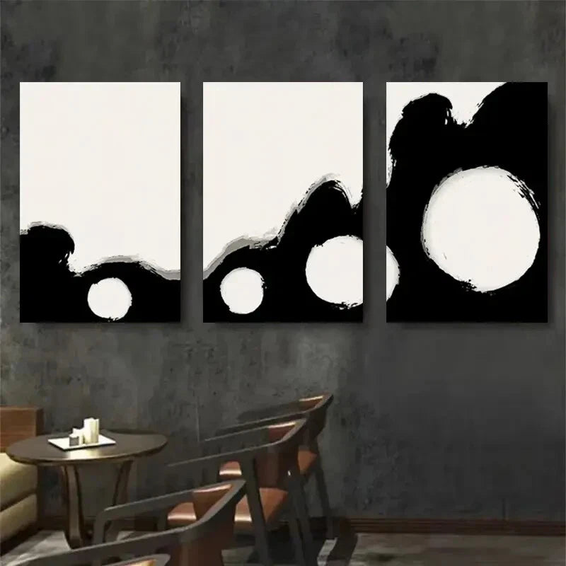 3pcs Black and White Abstract Geometric Circle Metal Print Ready to Hang Art - Bella Home Decor