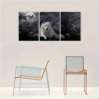 3pcs Moonlit Wolf Surreal Night Forest Metal Print Ready to Hang Art - Bella Home Decor
