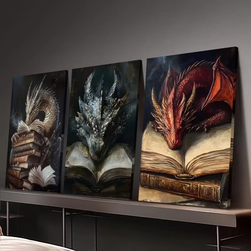 3pcs Mythical Dragon & Creatures Wall Art Set Canvas Framed 40x60cm - High Quality Print 100% Australian Made Wall Canvas Ready to Hang