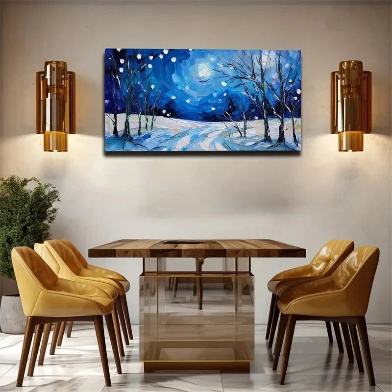 Winter Snowy Night Wall Art Canvas Office Home Room Framed 120x60cm