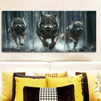 3pcs Wolves Running Animal Themed Metal Print Ready to Hang Art - Bella Home Decor