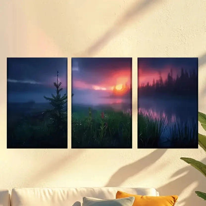 3pcs Sunset with Pine Trees & Misty Mountains 60x90cm - High Quality Print 100% Australian Made Wall Canvas Ready to Hang