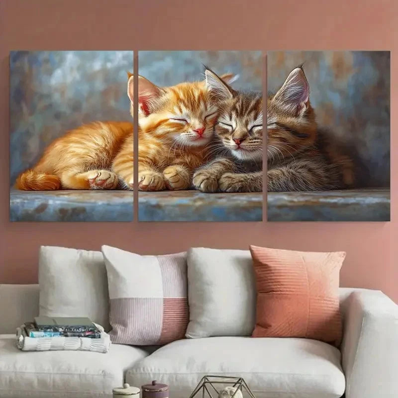3pcs Cute Cartoon Dog Cat Best Friends Design Metal Print Ready to Hang Art - Bella Home Decor