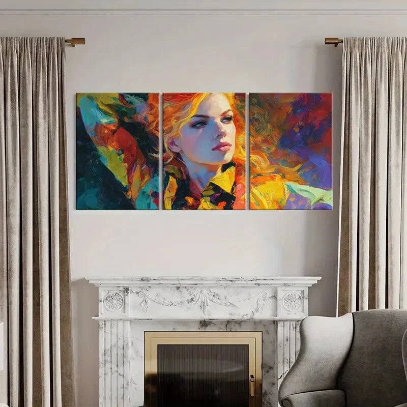 3pcs Expressive Brushstrokes Woman Portrait Metal Print Ready to Hang Art - Bella Home Decor