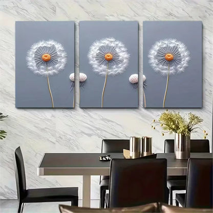 3pcs Dandelion Embroidery Metal Print Ready to Hang Art - Bella Home Decor