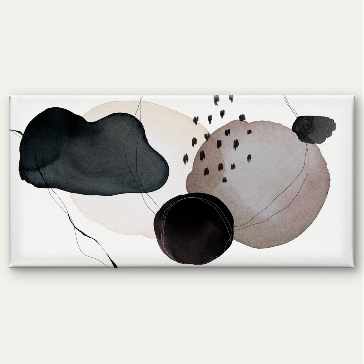 Modern Abstract Black and Neutral Wall Art Canvas Office Home Framed 120x60cm