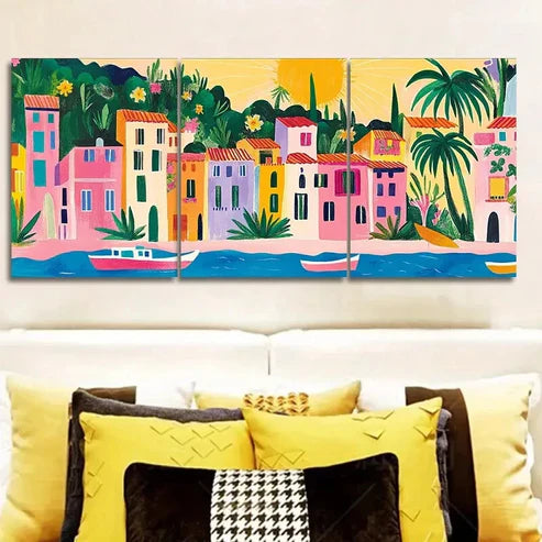 3pcs Classic Modern Coastal City Wall Art Set Canvas Unframed - High Quality Print 100% Australian Made Wall Canvas - Bella Home Decor