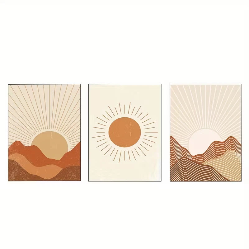 3pcs Bohemian Abstract Sun  Wall Art Set Canvas Framed 40x60cm - High Quality Print 100% Australian Made Wall Canvas Ready to Hang - Bella Home Decor