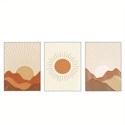 3pcs Bohemian Abstract Sun  Wall Art Set Canvas Framed 40x60cm - High Quality Print 100% Australian Made Wall Canvas Ready to Hang - Bella Home Decor