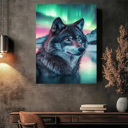 Beautiful Aurora Wolf Vibrant Northern Painting 40x60cm Metal Print Ready to Hang - Bella Home Decor