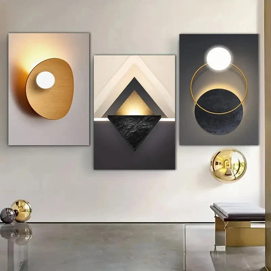 3pcs Abstract Modern Geometric Metal Print Ready to Hang Art