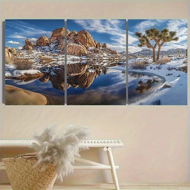 3pcs Winter Desert Oasis Wall Art Set Canvas Framed 60x90cm - High Quality Print 100% Australian Made Wall Canvas Ready to Hang - Bella Home Decor