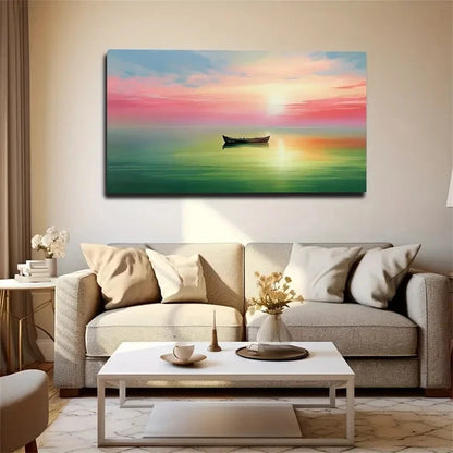 Serene Sunset With Red Sky Wall Art Canvas Office Home Room Framed 120x60cm