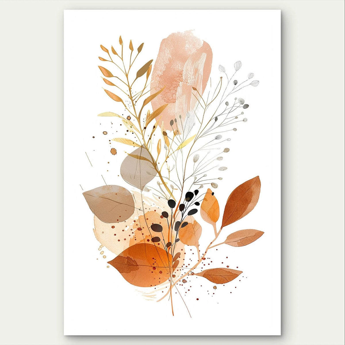 Modern Abstract Botanical Autumn Leaves Boho 40x60cm Metal Print Ready to Hang