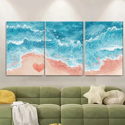 3pcs Beach Scene with Heart & Ocean Waves Metal Print Ready to Hang Art - Bella Home Decor