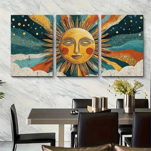 3pcs Sun Bohol Décor Summer Soleil Perfect Wall Art Canvas Unframed - High Quality Print 100% Australian Made Wall Canvas