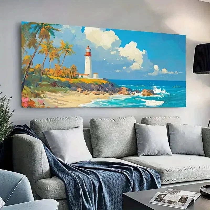 Seaside Lighthouse Ocean wall canvas office home room framed 120x60cm - Bella Home Decor