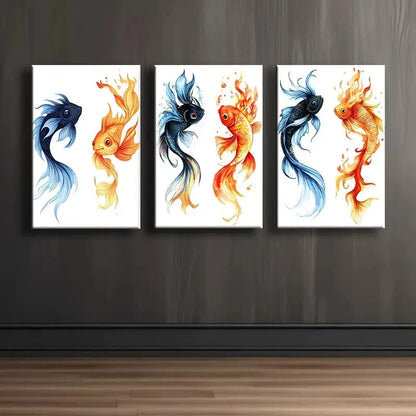 3pcs Red Fish And Blue Fish Wall Art Set Canvas Framed 60x90cm - High Quality Print 100% Australian Made Wall Canvas Ready to Hang