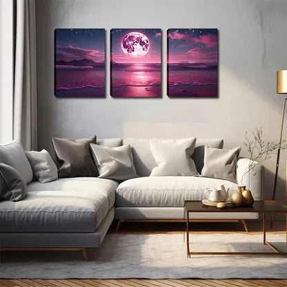 3pcs Beautiful Art, Fuchsia Moon Wall Art Canvas Unframed - High Quality Print 100% Australian Made Wall Canvas - Bella Home Decor
