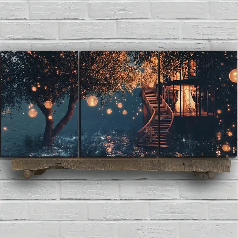 3pcs The Glass House by the River Metal Print Ready to Hang Art - Bella Home Decor
