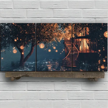 3pcs The Glass House by the River Metal Print Ready to Hang Art - Bella Home Decor