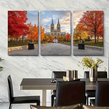 3pcs Notre Dame Cathedral Basilica Perfect Wall Art Set Canvas Framed 50x70cm - High Quality Print 100% Australian Made Wall Canvas Ready to Hang