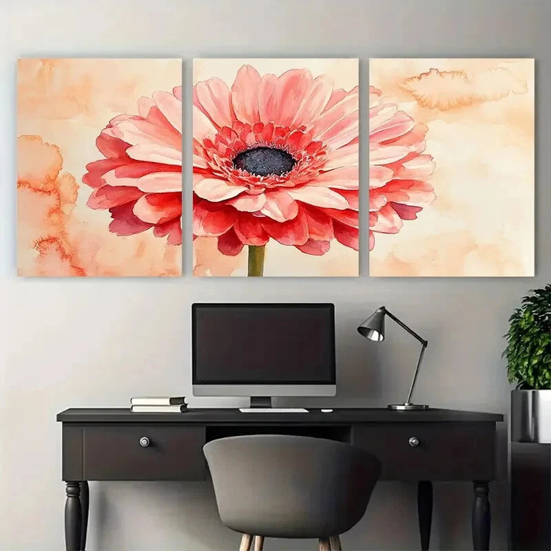 3pcs Pink Red Flower Watercolour Floral Design Metal Print Ready to Hang Art - Bella Home Decor