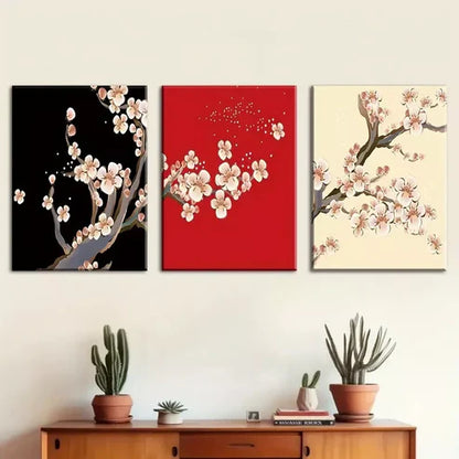 3pcs Featuring Plum Blossoms Floral Designs Wall Art Set Canvas Unframed - High Quality Print 100% Australian Made Wall Canvas