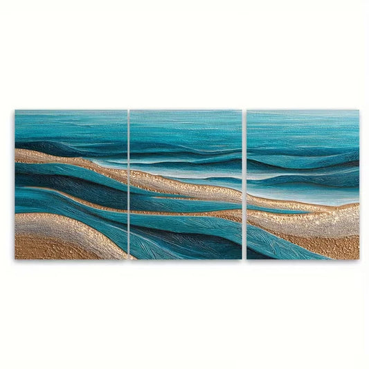 3pcs Beach Dunes and Ocean Waves Design Metal Print Ready to Hang Art