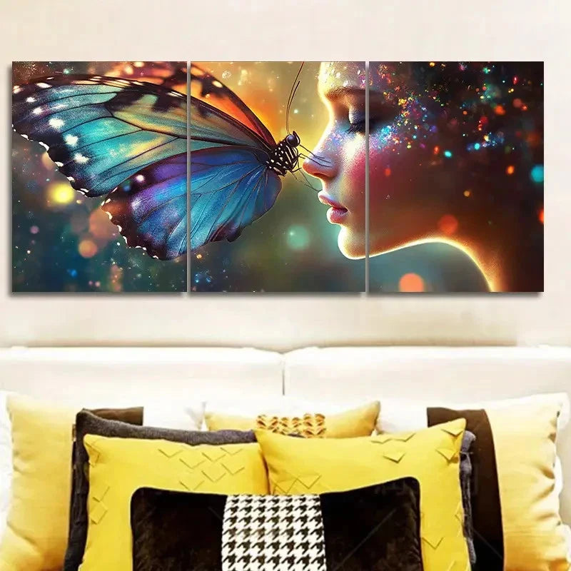 3pcs Butterfly & Girl Whispering Wall Art Set Canvas Framed 60x90cm - High Quality Print 100% Australian Made Wall Canvas Ready to Hang - Bella Home Decor