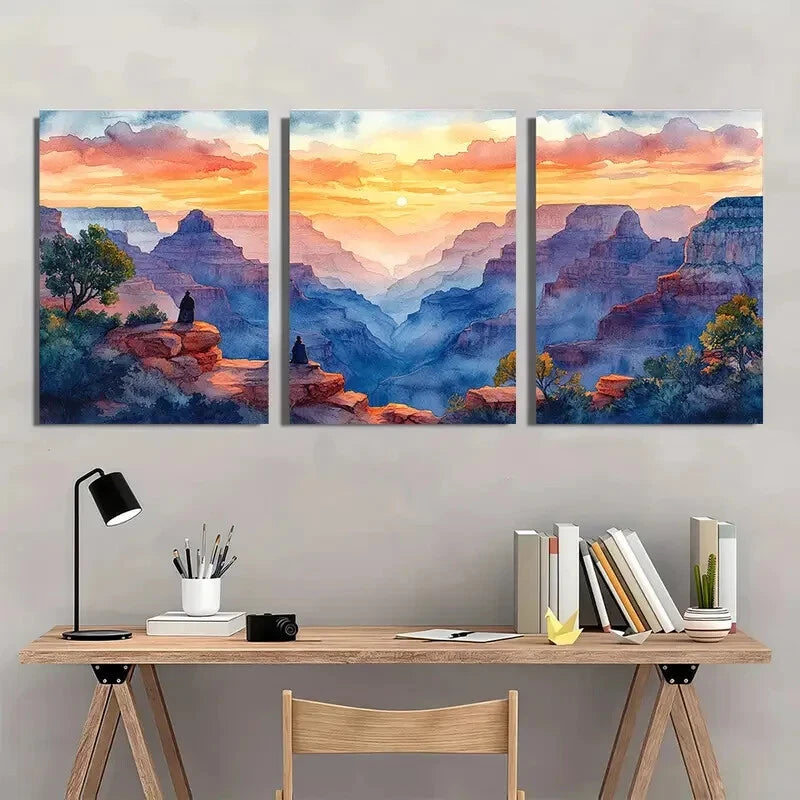 3pcs Grand Canyon Painting Arizona Watercolor Metal Print Ready to Hang Art - Bella Home Decor