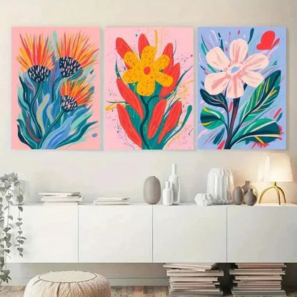 3pcs Srotea Flower, Color Splash Wall Art Canvas Unframed - High Quality Print 100% Australian Made Wall Canvas
