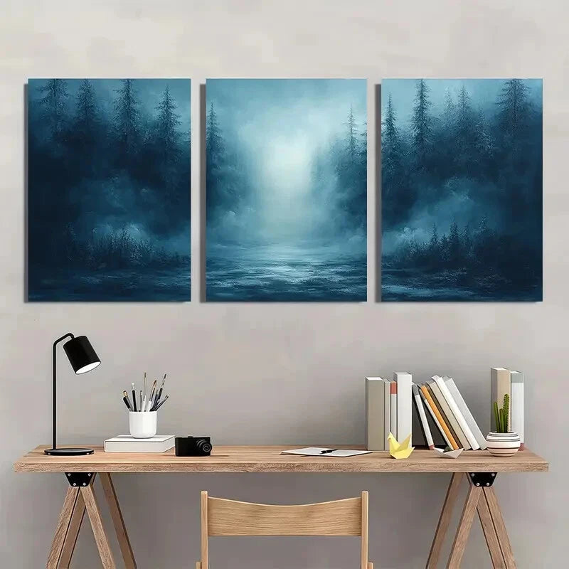 3pcs Minimalist Modern Abstract Misty Forest Metal Print Ready to Hang Art - Bella Home Decor