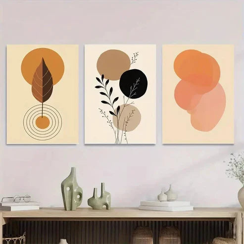 3pcs Geometric Nature Designs Modern Abstract Wall Art Set Canvas Unframed - High Quality Print 100% Australian Made Wall Canvas - Bella Home Decor