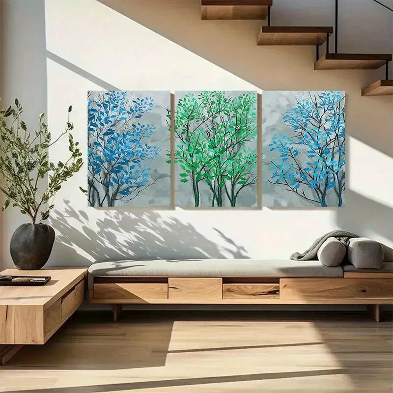 3pcsBotanical Print of Trees Blue, Green Metal Print Ready to Hang Art