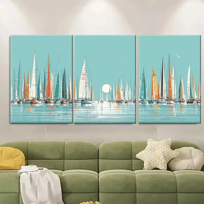 3pcs Sailing Boats Modern Coastal Decor Metal Print Ready to Hang Art